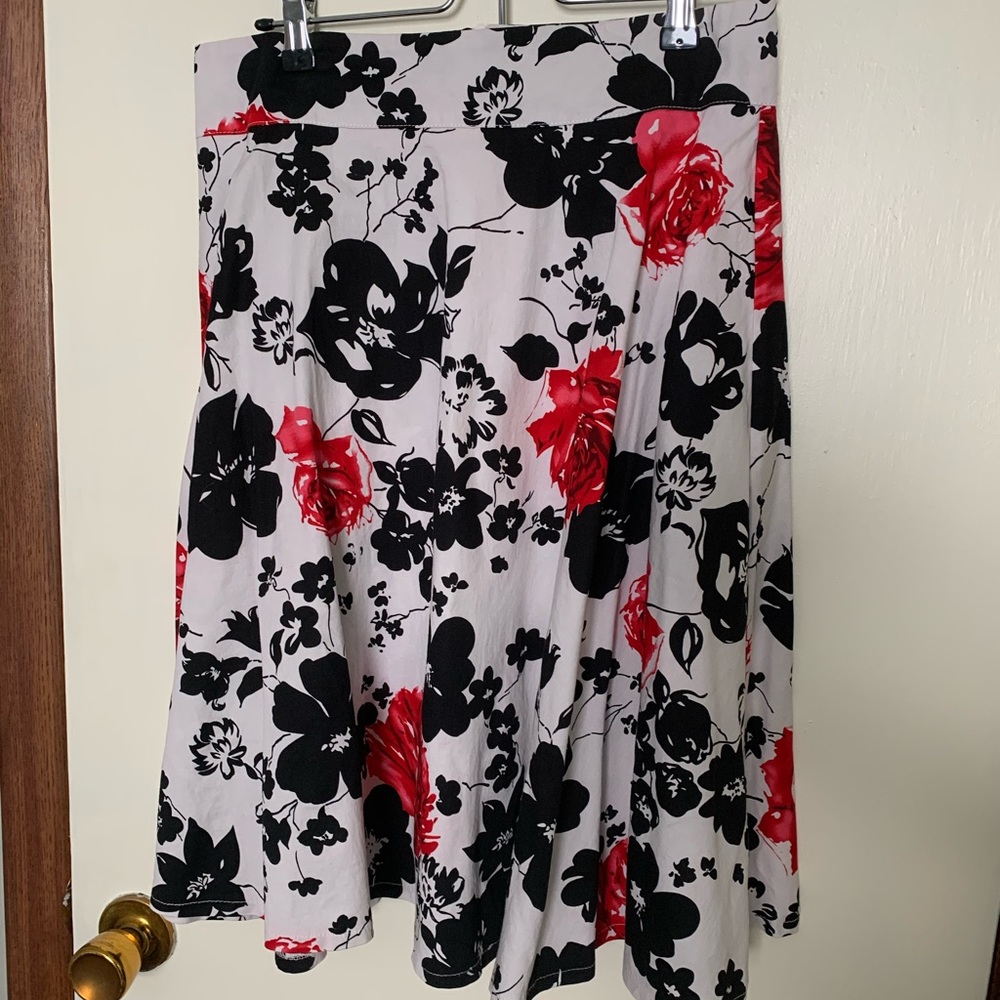 White, red, and black midi skirt